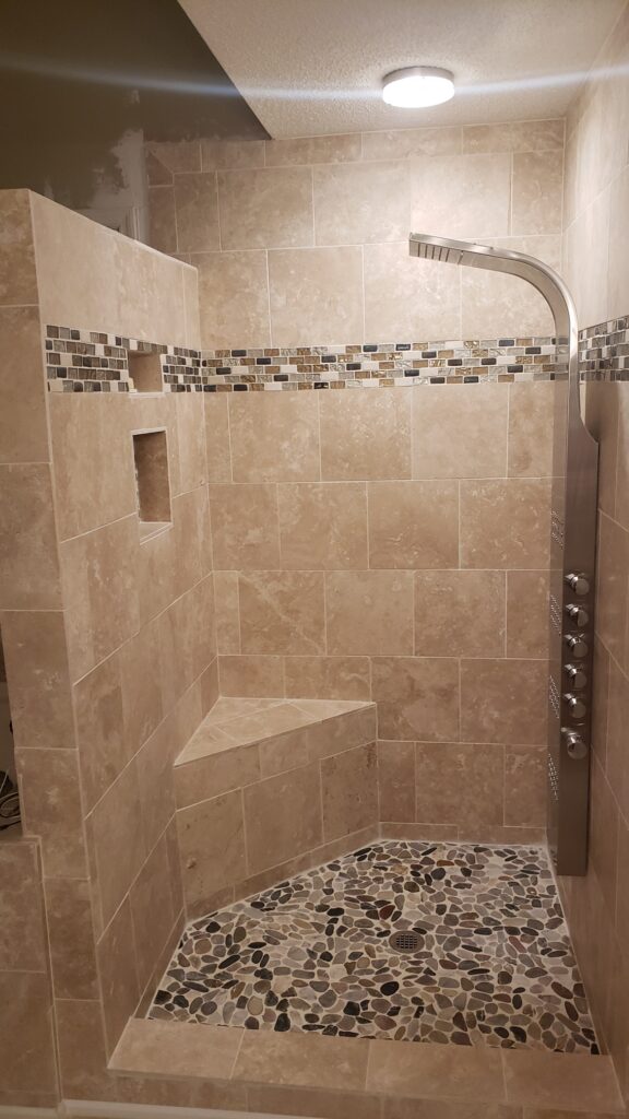 New Travertine Tiled shower